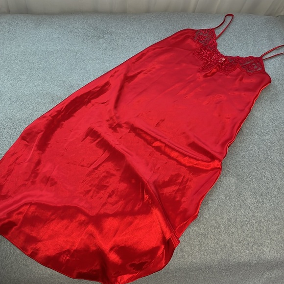 Vintage Y2K Silky Slip Dress Nightgown Small Red 90s Lace Sexy Grunge - Picture 9 of 9
